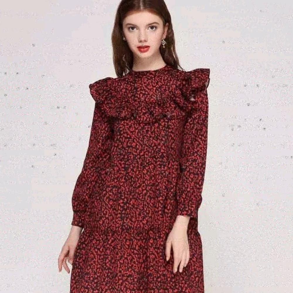 Leopard Dress Sweet Ruffles Long Sleeve - Picture 3 of 8